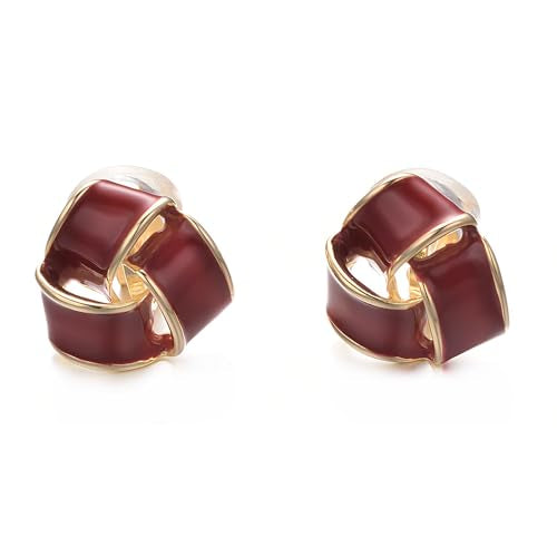 Yoursfs Knot Multicolor Clip on Earrings For Women Silver and gold Plated Large Non Pierced Floral Earrings - style: Red triple knot ear clip