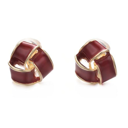 Yoursfs Knot Multicolor Clip on Earrings For Women Silver and gold Plated Large Non Pierced Floral Earrings - style: Red triple knot ear clip