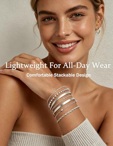 10 Pcs Gold Bracelets for Women, 14K Gold Plated Stackable Cuban Link Paperclip Chain Bracelet Set, Dainty Gold Bracelets Stack Jewelry - color: Silver