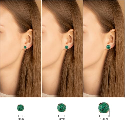 12 Pairs Multi Natural Gemstone Round Bead Ball Stud Earrings Stainless Steel Opal Tiger Eye Rose Quartz Onyx Stone Stud Earrings Set for Women - color: Gold flatback 10mm