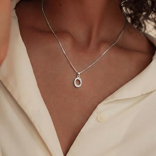 Initial Necklace for Women, 14K Gold Silver Plated Box Chain Letter Pendant, Trendy Name Necklace, Dainty Personalized Charm Jewelry Gift for Her - color: Silver, style: O