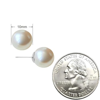 White Faux Pearl Stud Earrings, S925 Silver Posts Hypoallergenic for Women - color: Creamy White, size: 10mm