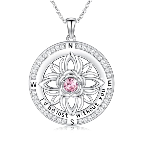 Compass Necklace Sterling Silver Nautical Graduation Gift | 925 Sterling Silver compass pendant with meaningful nautical design, jewelry for women, graduation and travel gift - color: Pink