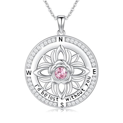 Compass Necklace Sterling Silver Nautical Graduation Gift | 925 Sterling Silver compass pendant with meaningful nautical design, jewelry for women, graduation and travel gift - color: Pink