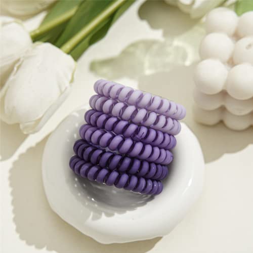 6 Pcs Spiral Hair Ties - Matte Candy Purple Plastic Phone Cord Hair Bands for Any Kinds of Hair