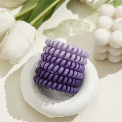 6 Pcs Spiral Hair Ties - Matte Candy Purple Plastic Phone Cord Hair Bands for Any Kinds of Hair