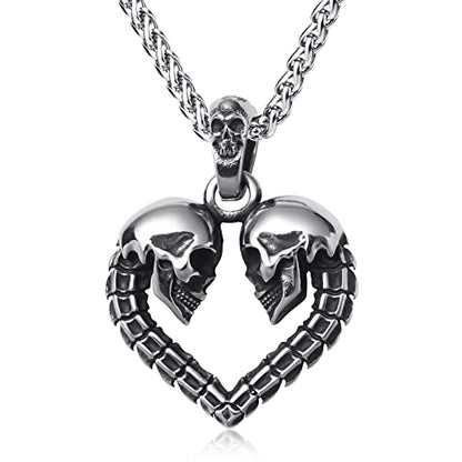 Skull Necklace for Men Stainless Steel Gothic Punk Emo Biker Necklace Jewelry for Men 60cm - style: Heart Skull