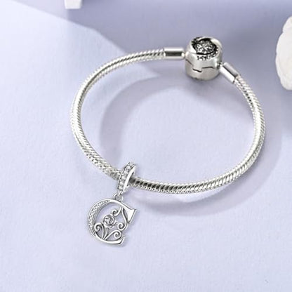 LNQOBU Complete A~Z Alphabet Charm Letter Beads, Solid 925 Sterling Silver with Cubic Stones Rose Alphabet Charm fits Pandora Bracelets Necklace Women Jewelry - color: CYT-C