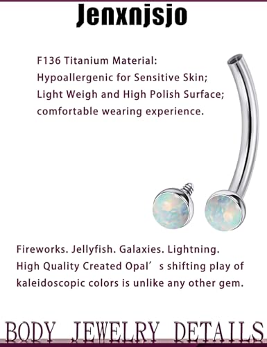 Jenxnjsjo F136 Titanium 16g 6/8/10mm Opal Eyebrow/Rook/Snug/Vertical-Labret/VCH/Snake-Eyes/Anti-Tragus/Christina/Daith/Belly-Button/Bridge/Hood/Surface Curved Barbell Piercing Jewelry for Women Men - color: White Opal, size: 10mm