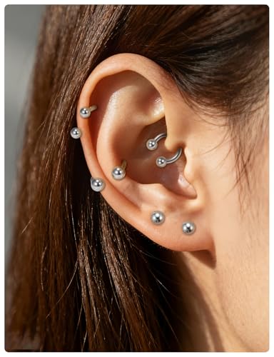 20G 18G 16G 14G 12G ASTM F136 Titanium Horseshoe Septum Nose Ring Piercing Jewelry Circular Barbell Helix Snug Tragus Rook Daith Cartilage Earring Lip Ring Hoop Piercing Jewelry for Women Men - style: 16G, 10mm 12mm 14mm 16mm Length, Ball+Spike