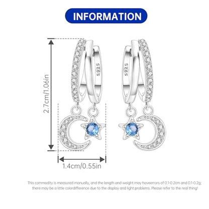925 Sterling Silver Hoop Earrings Drop Dangle Earrings for Women Hypoallergenic Earring Trendy Huggie Earring Cute Graduation Birthday Gifts Jewelry for Women - color: Double-Circle Star and Moon earrings