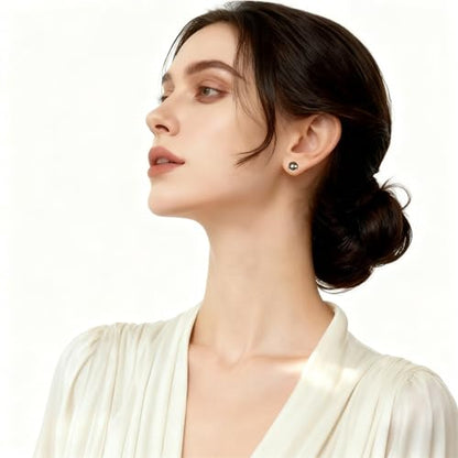 Gold & Brown Faux Pearl Stud Earrings, S925 Silver Posts Hypoallergenic for Women - color: Brown, size: 10mm