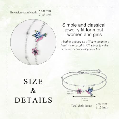 YAFEINI Anklet Bracelets for Women Girls Sterling Silver Hummingbird/Dragonfly/Butterfly Link Chain Anklets Jewelry Gifts - color: Layered hummingbird anklets
