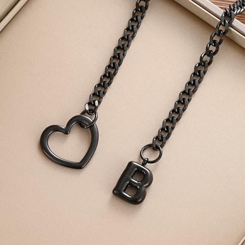 sroyte Black Heart Slip Chain Initial Necklaces for Women,Stainless Steel O-Ring Adjustable Lariat Heart Y-Necklace,Punk Gothic Cuban Collar Choker Necklace for women - color: Black B