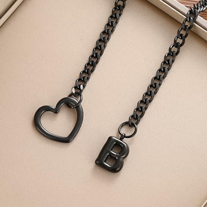 sroyte Black Heart Slip Chain Initial Necklaces for Women,Stainless Steel O-Ring Adjustable Lariat Heart Y-Necklace,Punk Gothic Cuban Collar Choker Necklace for women - color: Black B