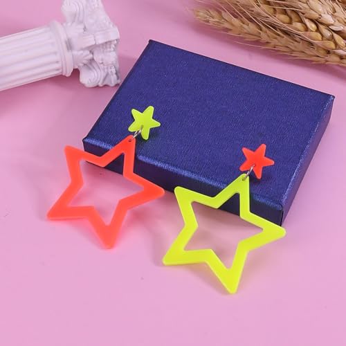 Colorful 80s 90s Neon Star Earrings for Women Retro Glow Party Costume 80s 90s Acrylic Dangle Earrings Outfit - style: Exchange Orange and Yellow