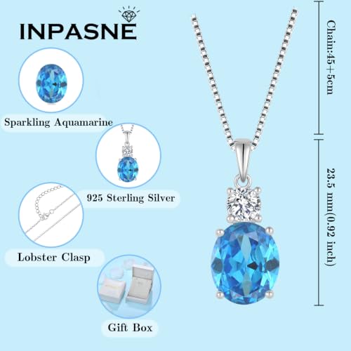 Birthstone Necklace for Women 925 Sterling Silver | Oval Cut Pendant Necklace, Jewelry for Mom Wife - color: Sea Blue