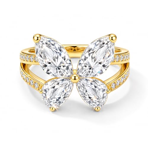 Cross Ring 14K Gold Plated 925 Silver with CZ, Stackable Rings - color: Butterfly 14K Gold, size: 7