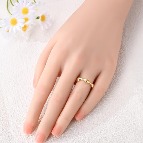 Hapour 925 Sterling Silver Ring for Women, Simple Statement Eternity Rings Modern Geometric Everyday Unique Wedding Band Stackable Rings 6-9 - color: Gold