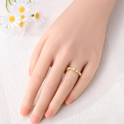 Hapour 925 Sterling Silver Ring for Women, Simple Statement Eternity Rings Modern Geometric Everyday Unique Wedding Band Stackable Rings 6-9 - color: Gold