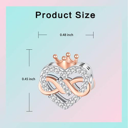 LUXILLA Love You Best Friend Grandma Wife Heart Charm 925 Sterling Silver Charms Fit for Bracelets Necklace Jewelry Gift for Women - color: Crown Infinity Love Charm