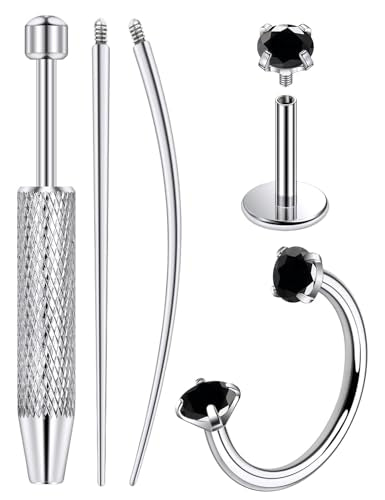 Lcolyoli 20G Titanium Horseshoe Nose Ring and Internally Threaded CZ Stud for Tragus/Nose/Helix/Conch Piercing Jewelry for Women Men Includes Taper Ball Grabber Tool for Easy Jewelry Changing - color: Black Cubic Zirconia, size: 18g