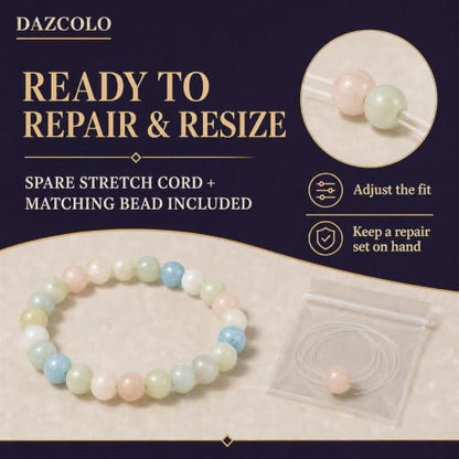 8mm Natural Crystal Stretch Bracelet | Handmade Round Stone Bead Bracelet, Runs Large, Meditation Yoga Gift for Women & Men - color: Multi-Berly