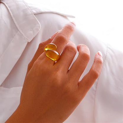 Chunky Resin Twist Stackable Ring for Women,Boho Cute Multicolor Thick Acrylic Statement Ring Trendy Aesthetic Y2k Colorful Knuckle Finger Jewelry - color: Yellow