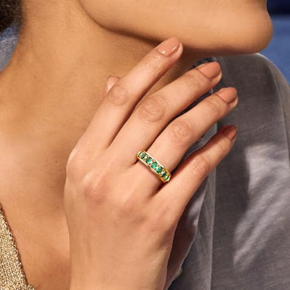 Amethyst Emerald Ruby Sapphire Wedding Band Anniversary Women Rings | 925 Sterling Silve|Hypoallergenic|Standard Size|Ruby|Sapphire|Emerald|Wedding Anniversary Jewelry|Genstone Ring|Holiday Gifts - color: Emerald & Gold