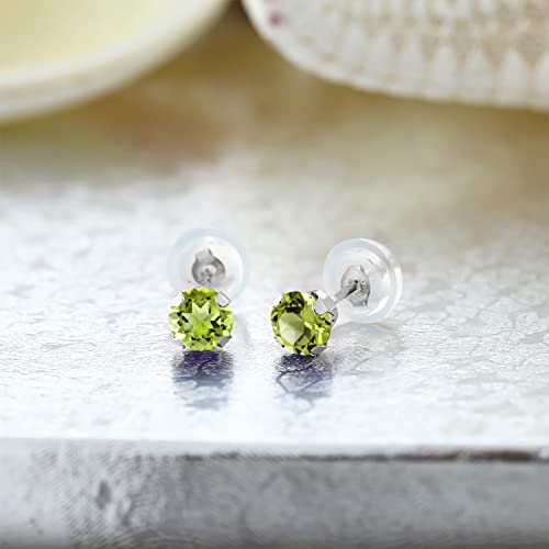 Gem Stone King 14K Gold Gemstone Birthstone Stud Earrings For Women Men | 4MM Round Cut | Solitaire Gold Studs with Secure Backs | Fine Jewelry for Her Him Mom Dad Wife - color: Peridot-August