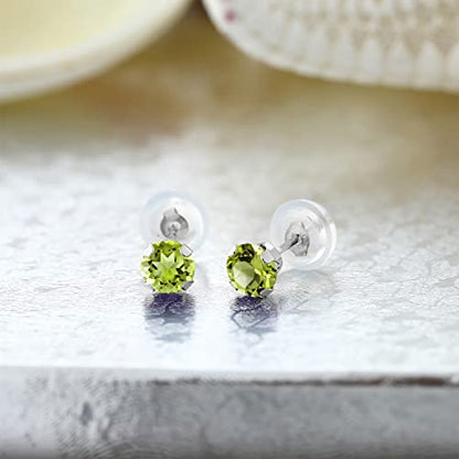 Gem Stone King 14K Gold Gemstone Birthstone Stud Earrings For Women Men | 4MM Round Cut | Solitaire Gold Studs with Secure Backs | Fine Jewelry for Her Him Mom Dad Wife - color: Peridot-August