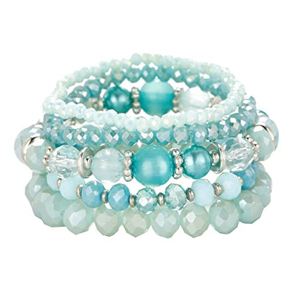 Noessla Beaded Boho Stretch Bracelet Colorful Stackable Crystal Beads Bracelets Trendy Costume Jewelry Mothers Day Gifts for Women - color: 21-Turquoise