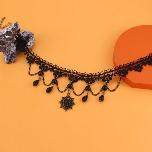 Todenb Gothic Choker Witch Necklace for Women Lace Vampire Collar Necklace Y2K Goth Black Zirconia Pendant Necklaces Halloween Dark Bridal Vampire Witch Party Jewelry Accessories - style: Style-B