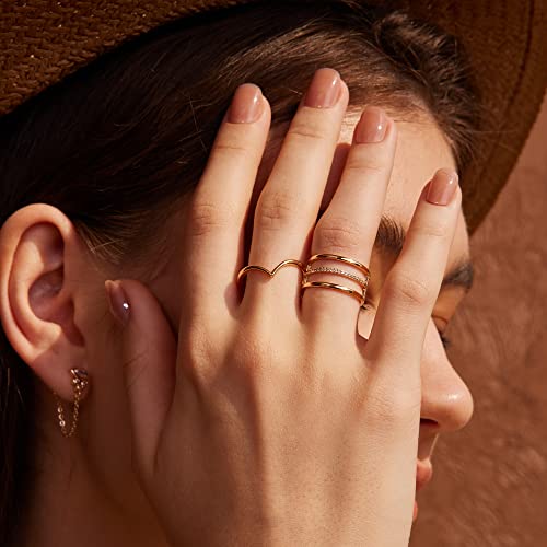 Valloey Rover Gold Rings for Women Non Tarnish Thumb Ring | 14k Gold Plated Adjustable Open Cross Wedding Rings Waterproof Fashion Statement Jewelry for Women Trendy Gift - color: V