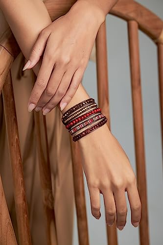 Bracelet for Women – Handmade Vegan Boho Natural Stone Layered Bracelet, Thailand Bohemian Stackable Beaded Wrap Bracelets, Summer Hippie Bracelet Stack, Fashion Jewelry Gifts - color: A17-Autumn