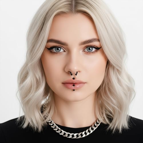 Telooco 8 Pcs 16G Septum Rings Surgical Steel Horseshoe Nose Ring Hoop Eyebrow Lip Navel Piercing Ring Earrings Septum Piercing Jewelry for Women Men 6/8/10/12mm (Black) - color: Black