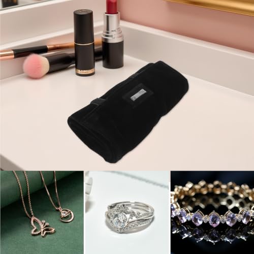 Abaodam Travel Jewelry Roll Bag Organizer with Multi-compartment Design and Portable Convenience, Velvet Material Roll-up Case for Rings and Watches, for Packing in Luggage