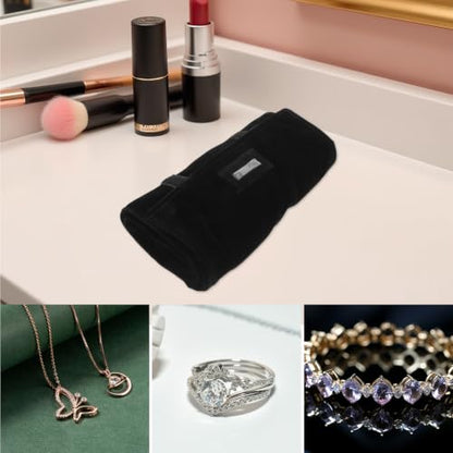 Abaodam Travel Jewelry Roll Bag Organizer with Multi-compartment Design and Portable Convenience, Velvet Material Roll-up Case for Rings and Watches, for Packing in Luggage