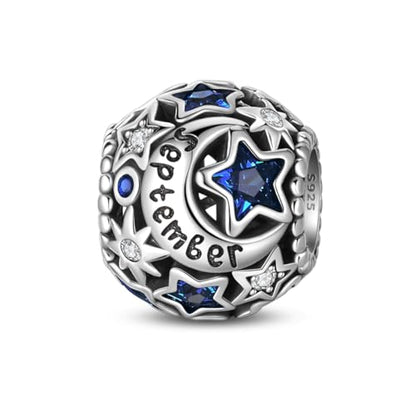 Star Moon 925 Sterling Silver Birthstone Charm for Bracelet Women Jewelry - color: September
