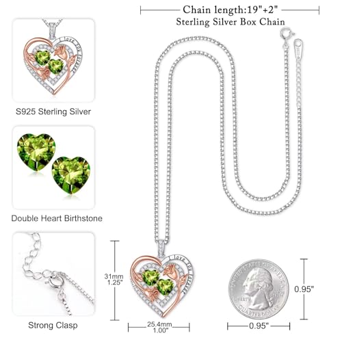 Iefil Heart Birthstone Necklace for Women - Double Birthstone Jewelry | 925 Sterling Silver, Gift Box Packaging, Anniversary Birthday Gifts for Women Wife Mom - color: 08-08-Aug-Aug Birthstone