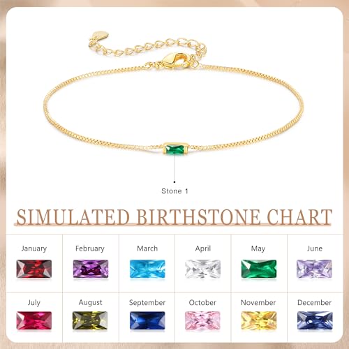Sterling Silver Personalized 1-6 Birthstone Bracelet for Women Mothers Day Bracelet for Mom Daughter Custom Dainty Jewelry for Christmas Birthday Gift Ideas - style: Gold-1 stone
