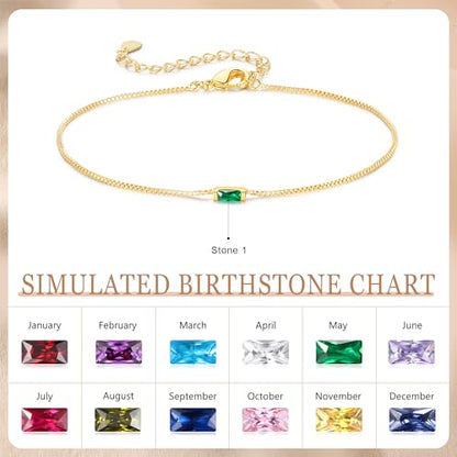 Sterling Silver Personalized 1-6 Birthstone Bracelet for Women Mothers Day Bracelet for Mom Daughter Custom Dainty Jewelry for Christmas Birthday Gift Ideas - style: Gold-1 stone