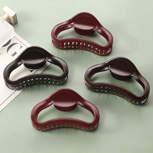 4 Pack Heart Hair Clips, 4.5" Large Durable Trendy Hair Claw Clip with Bead & Butterfly Spring, Premium PC Material Cozy Fashion Hair Claw for Thick Hair, Gift Set for Women Girls, Daily Wear - color: Classic Color 6: Wine Red and Brown