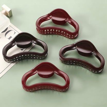 4 Pack Heart Hair Clips, 4.5" Large Durable Trendy Hair Claw Clip with Bead & Butterfly Spring, Premium PC Material Cozy Fashion Hair Claw for Thick Hair, Gift Set for Women Girls, Daily Wear - color: Classic Color 6: Wine Red and Brown