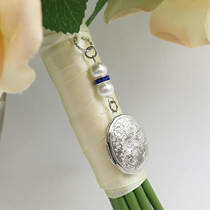 IDLAN Locket for Bouquet - Memorial Wedding Gift Bride Pendant Keepsake Something Blue - style: Oval Locket