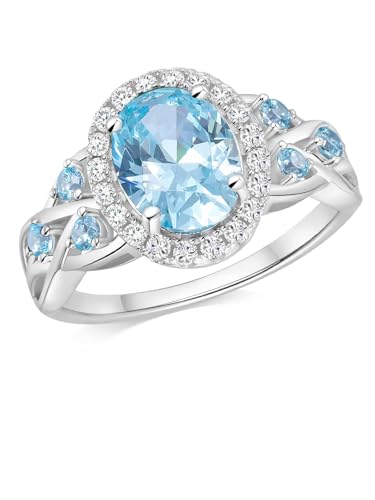 2-3 Carat Oval Engagement Ring 925 Silver Celtic Knot Birthstone Rings for Women Hypoallergenic Amehtyst/Aquamarine/Emerald/Ruby/Sapphire Cocktail Rings Jewelry Size 6-10 - color: A. Aquamarine