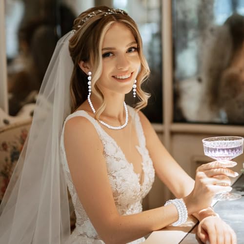 Pearl Jewelry Set for Women Faux Pearl Costume Jewelry Set with Necklace, Bracelets, Ring, Earrings for Wedding Bridal Birthday Tea Party - color: 8Pcs White