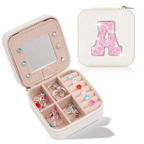 Uygafly Gifts for Teen Girl Trendy Stuff,Birthday Gift for 5 6 7 8 9 10 11 12 13 14 15 Year Old Girls,Cute Travel Jewelry Case Small Box | Cream,A - color: Cream, style: A