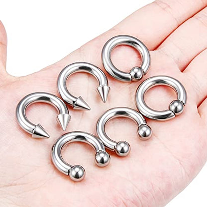 00G 0G 2G 4G 6G 8G 10G 12G 14G 16G Septum Rings Silver Black Surgical Steel Heavy Gauges Earrings Stretching kit Eyebrow Lip Septm Nose Rings Helix Tragus Daith Rook Earrings Hoops 10mm-19mm - color: Silver, size: 4G(5.0mm)-Inner Dia:12mm