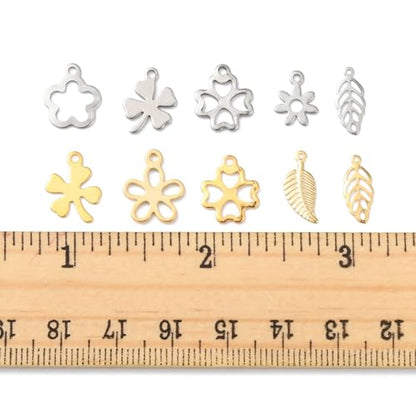 8-64Pcs Silver Goldern Color Heart Pendants Charms 10 Styles Heart Stainless Steel Metal Charms for Jewelry Making Crafting Necklaces Bracelets Earrings Keychains Birthday Gift - color: Multi 3 Shapes-50 pcs